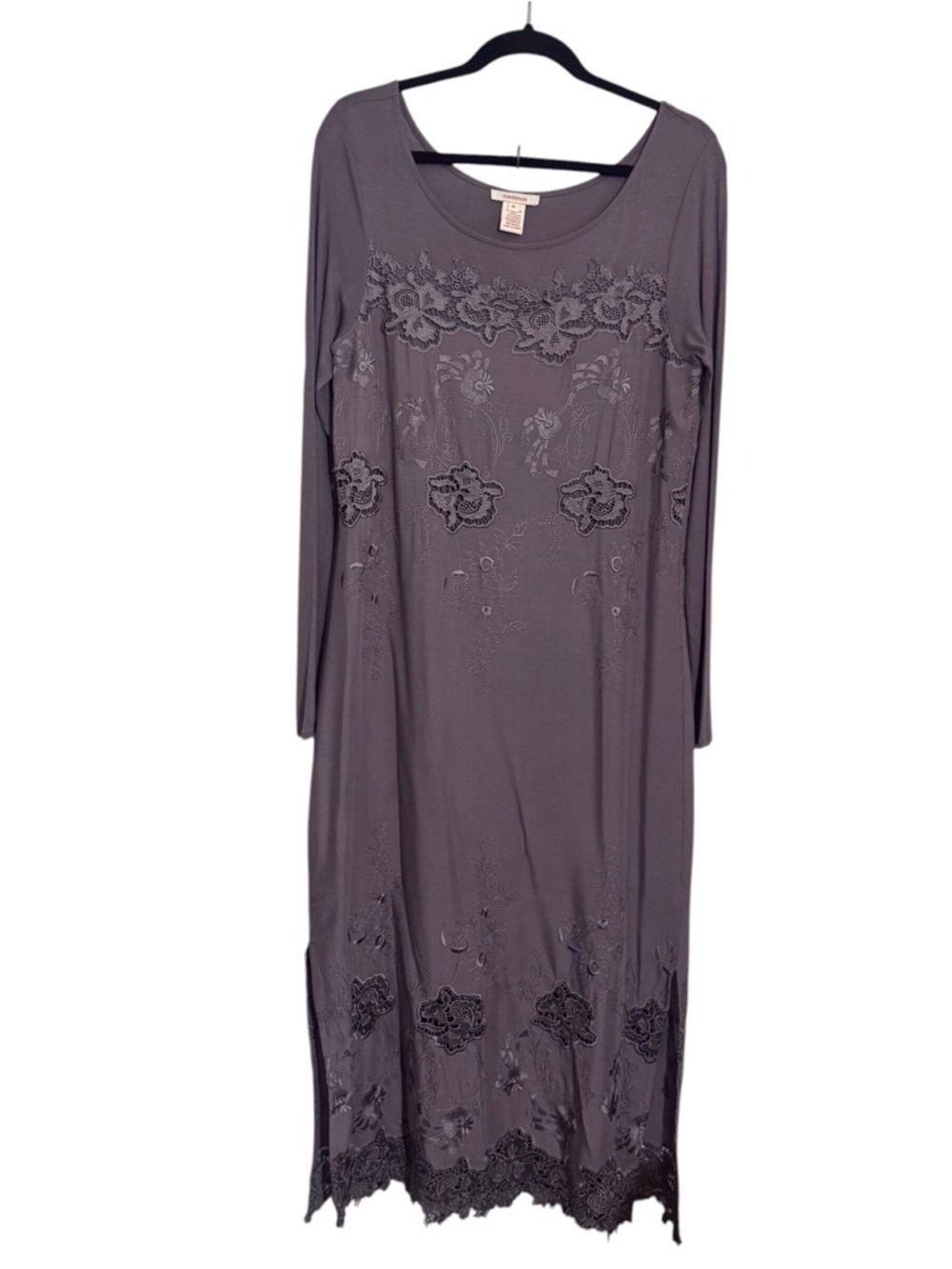 Sundance SZ 6 Gray Floral Lace Maxi Dress Boho Stretchy Long Sleeve Embroidered